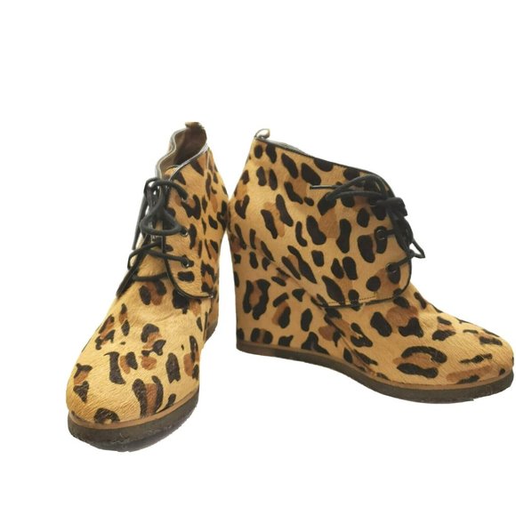 Shoemint Wedge Ankle Bootie Pony Hair Round Toe Womens 8 Lace up Jolly workwear - Picture 2 of 11